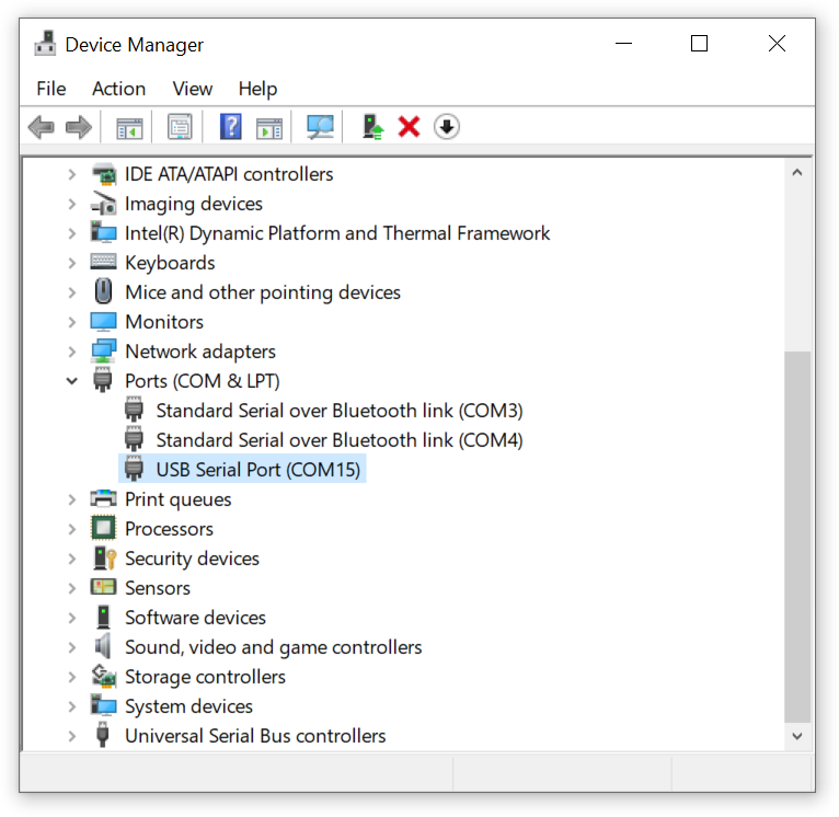 Ports in Windows Device Manager